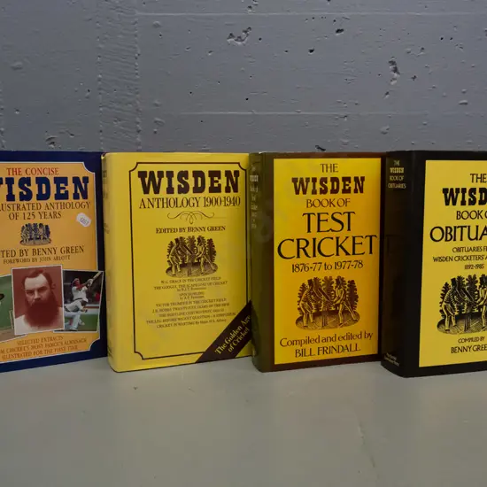 4 hard cover Wisden's cricket books - anthologies and obituaries - published 1979 thru 1988 - see photos for detail