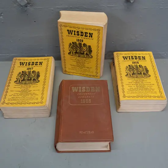 4 Wisden Cricketer's Almanack books - 1955, 1957, 1958 & 1959 - some wear, fading & marks