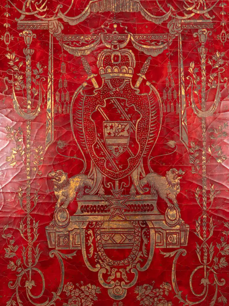 reproduction deep red and gold lacquer wood wall plaque H-1630 W-1020 Image 1++