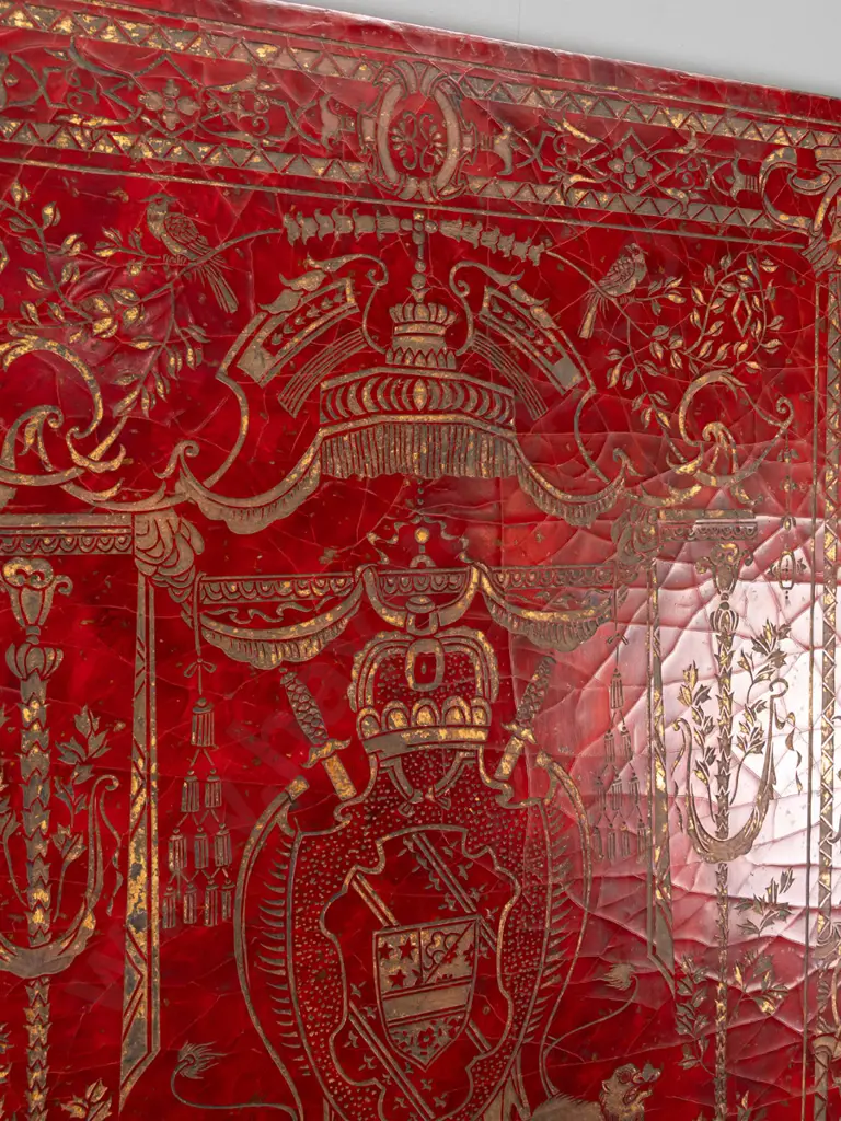 reproduction deep red and gold lacquer wood wall plaque H-1630 W-1020 Image 1++