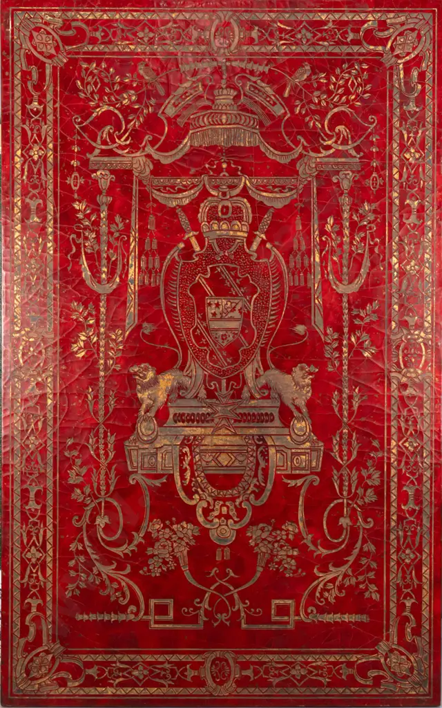 reproduction deep red and gold lacquer wood wall plaque H-1630 W-1020 Image 1++