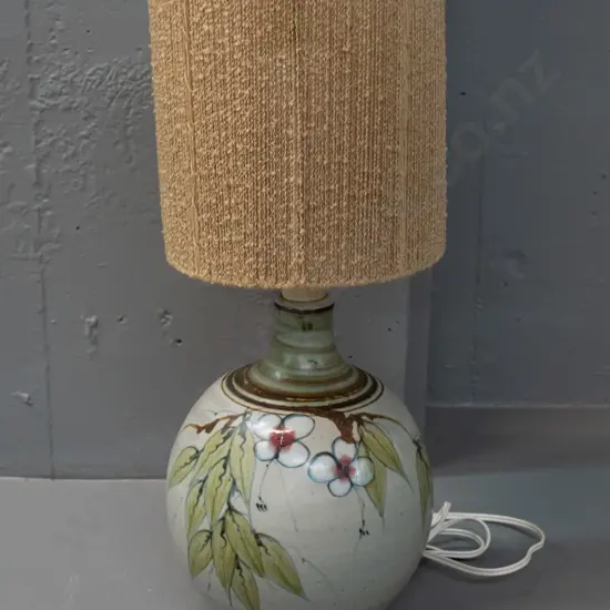 Neil Grant NZ studio pottery lamp with yarn shade H-490