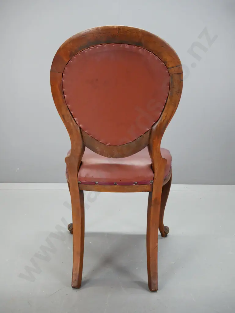 set of 4 Victorian mahogany dining chairs - deep button vinyl upholstered backs w/ studded edging, sweeping cabriolet Image 1++