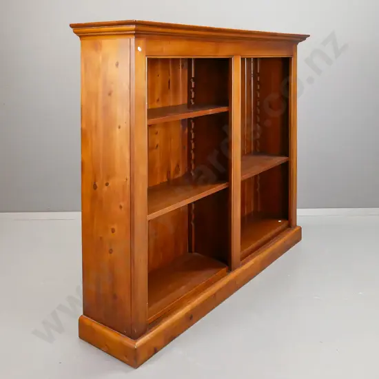 colonial style mixed timber bookcase with 6 adjustable shelves but only supports for 3, others missing - stain and a few