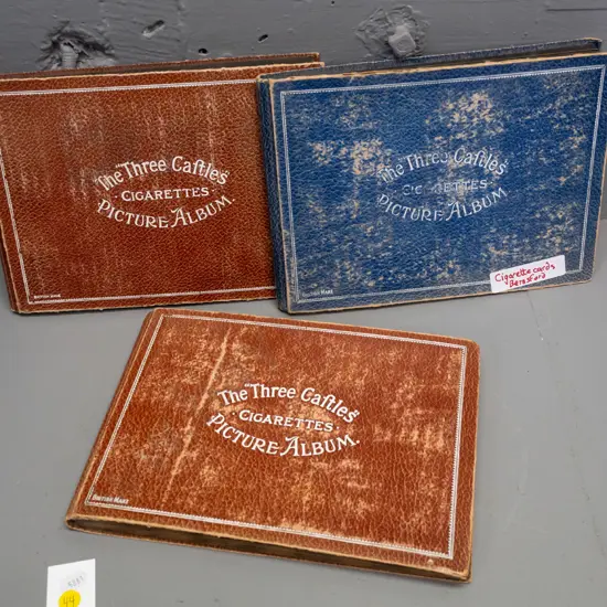 3x "The Three Castles" cigarette collector card albums with contents.