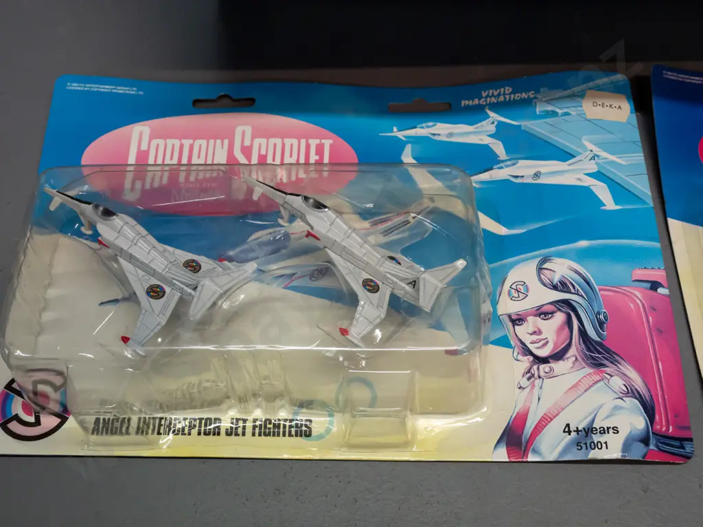 Captain Scarlett toys in original packaging - large boxed electronic Angel Interceptor and 2 carded sets of 2 die-cast Image 1++