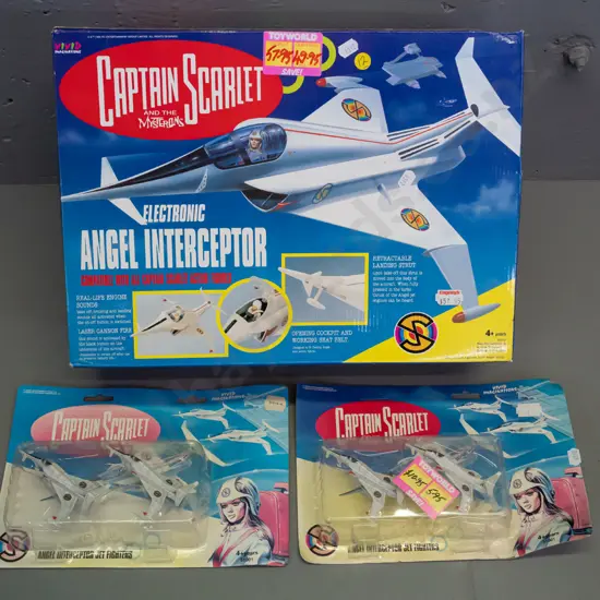 Captain Scarlett toys in original packaging - large boxed electronic Angel Interceptor and 2 carded sets of 2 die-cast