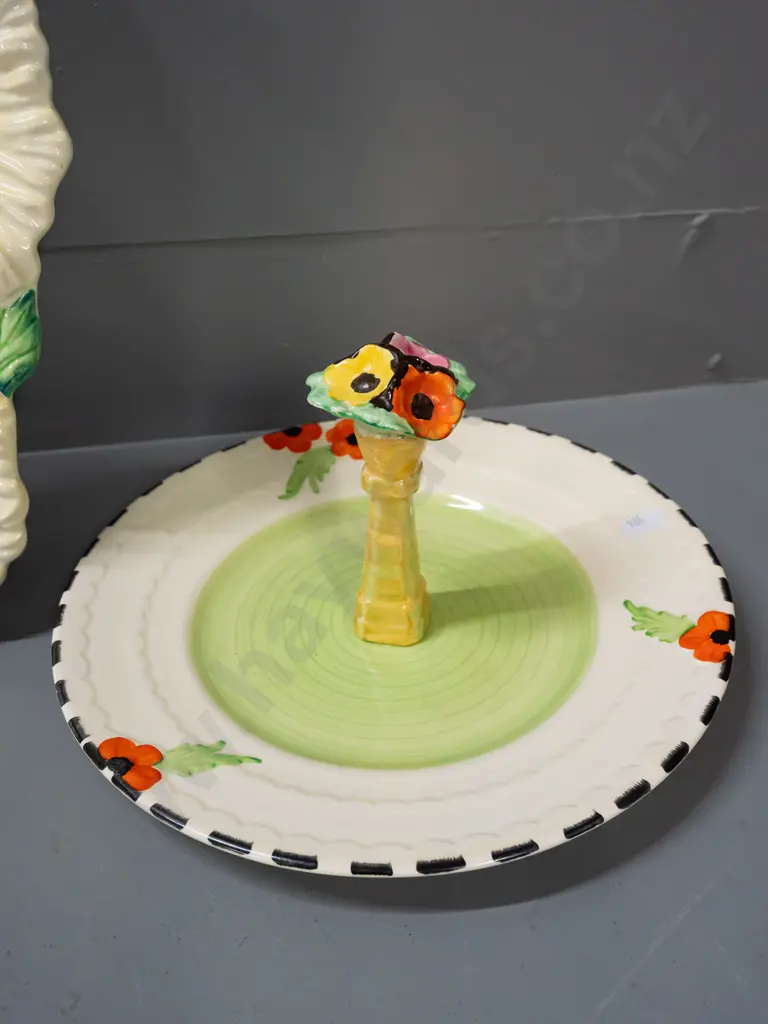 vintage English china cake plate (hard to read stamp) and Carlton ware segmented dish with pierced handle in centre - Image 1++