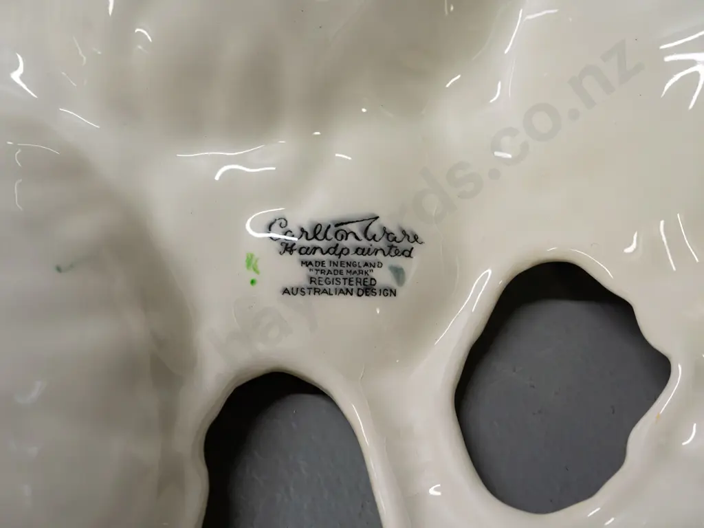 vintage English china cake plate (hard to read stamp) and Carlton ware segmented dish with pierced handle in centre - Image 1++