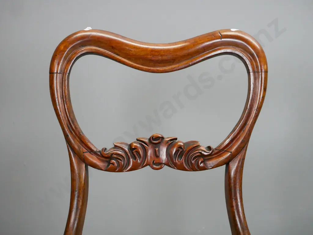pair of William IV style chairs with shaped backs w/ foliate carved rail, turned and fluted front legs, pop out seats, Image 1++