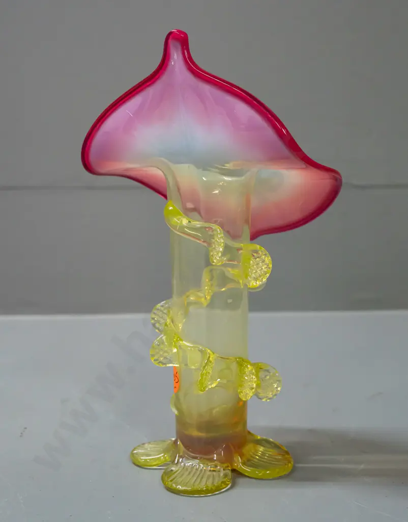 uranium and cranberry vaseline glass jack in the pulpit vase H-200 W-120 at top Image 1++