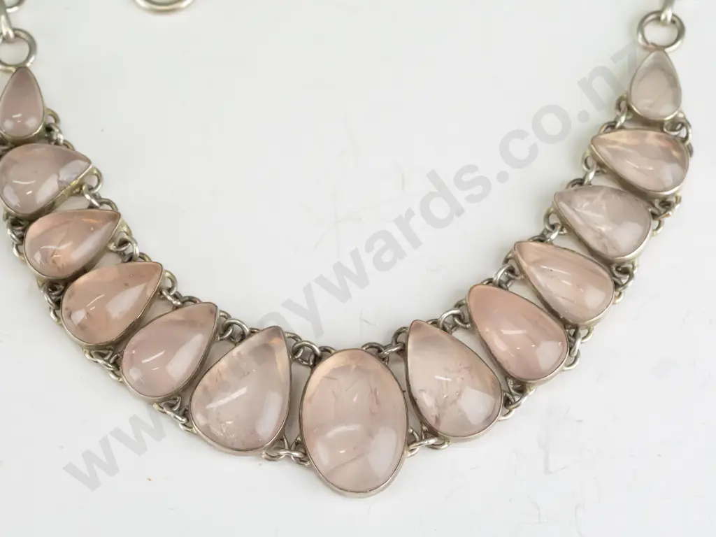silver necklace with pale pink stones stamped 925 Image 1++