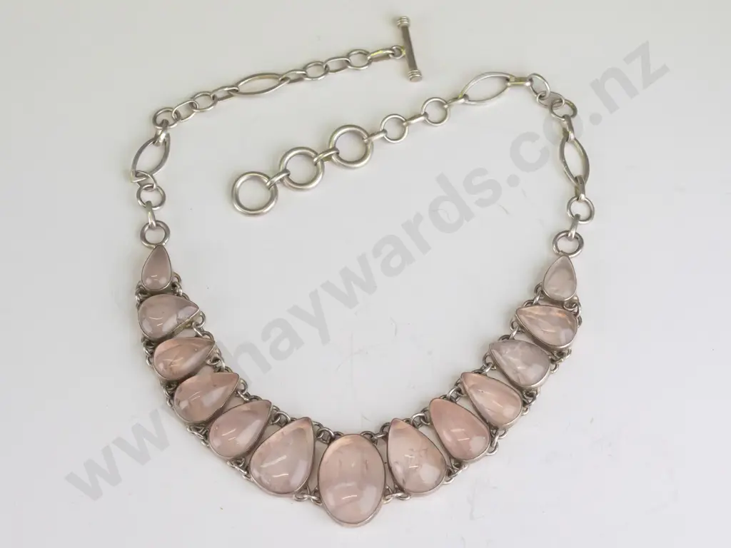 silver necklace with pale pink stones stamped 925 Image 1++