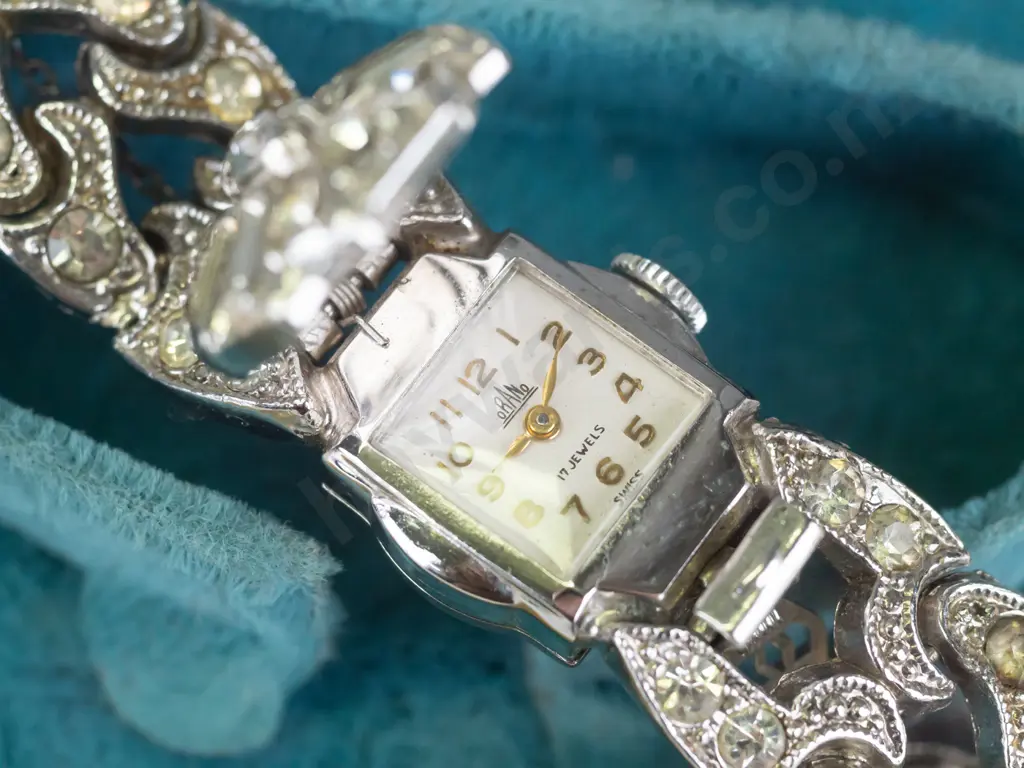 marcasite watch with cover & safety chain Image 1++