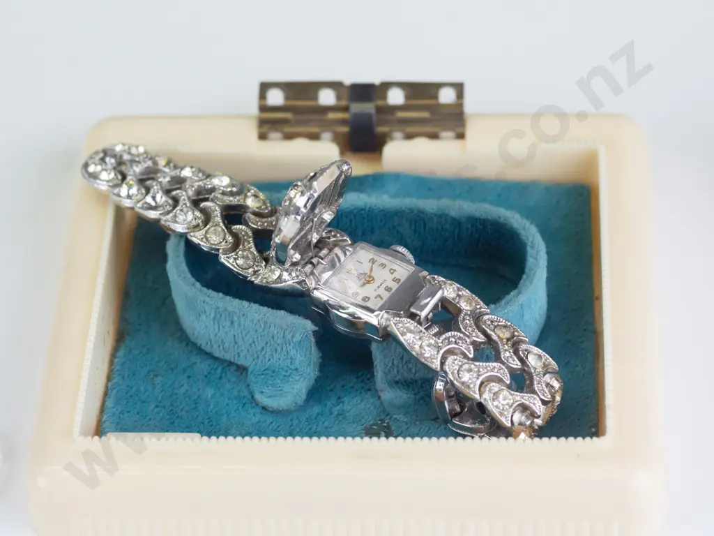 marcasite watch with cover & safety chain Image 1++