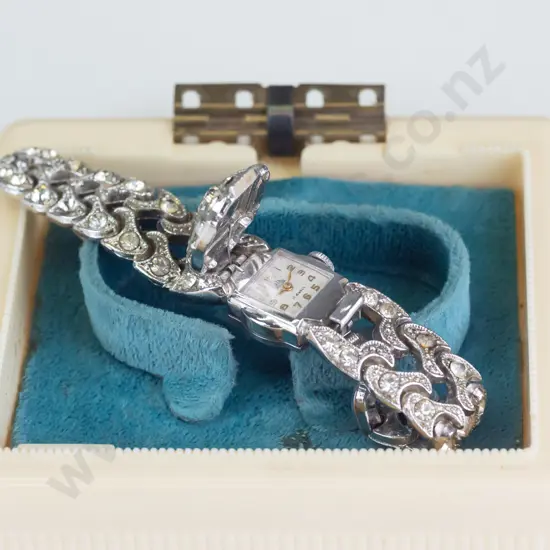 marcasite watch with cover & safety chain