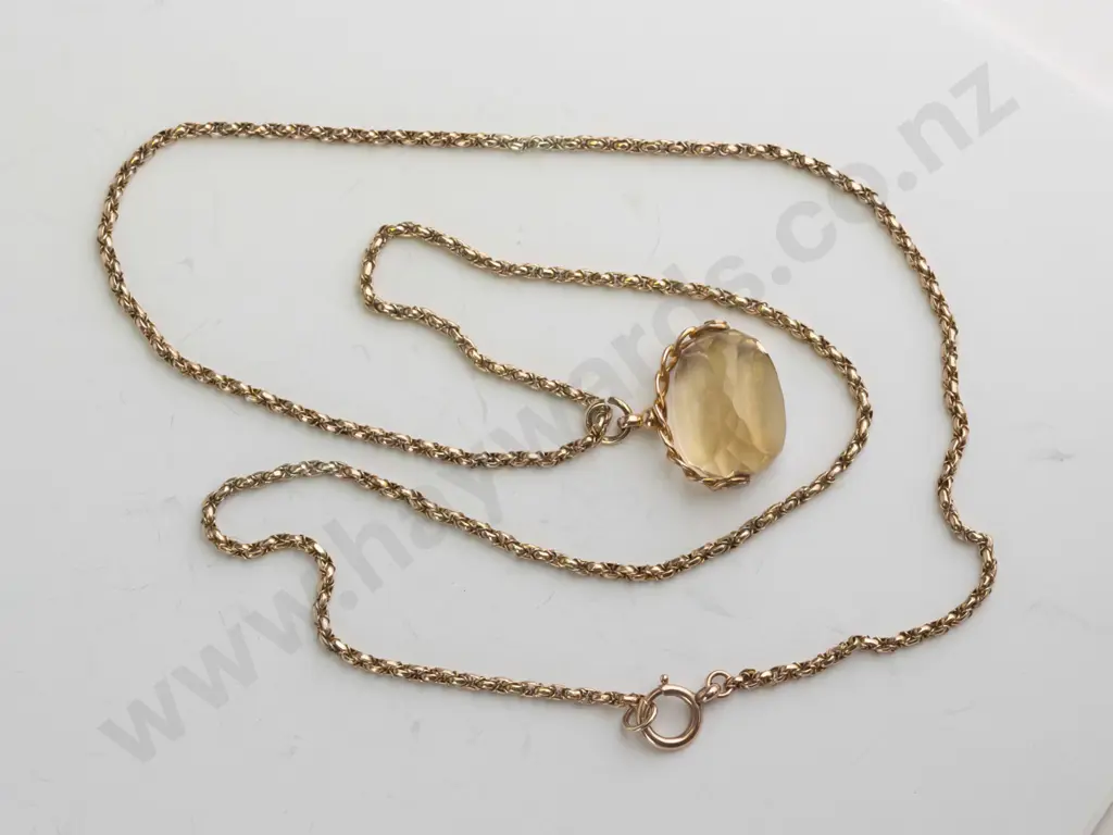 9ct muff chain 72cm, 9ct spinner citrine (Total 11.5gm) Image 1++