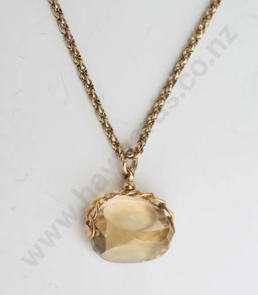 9ct muff chain 72cm, 9ct spinner citrine (Total 11.5gm) Image 1++