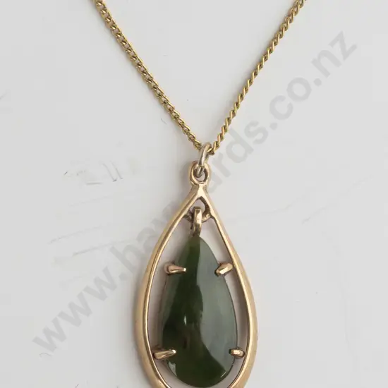 9ct greenstone  drop necklace with rolled gold chain