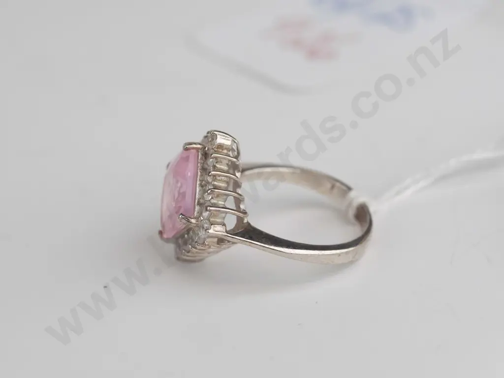 sterling silver square pink stone cz cluster ring size N Image 1++