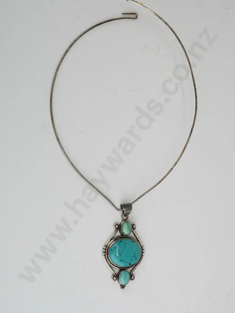 sterling silver turquoise wire necklace Image 1++