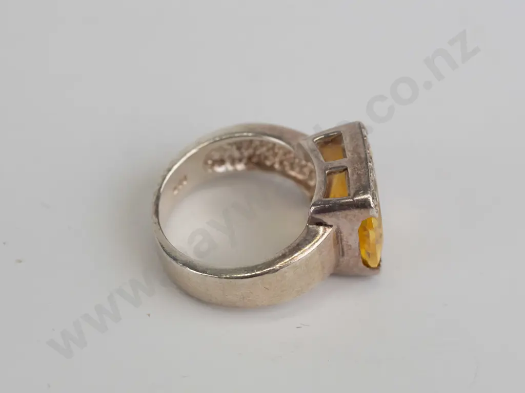 cz and citrine? sterling silver ring - size O Image 1++