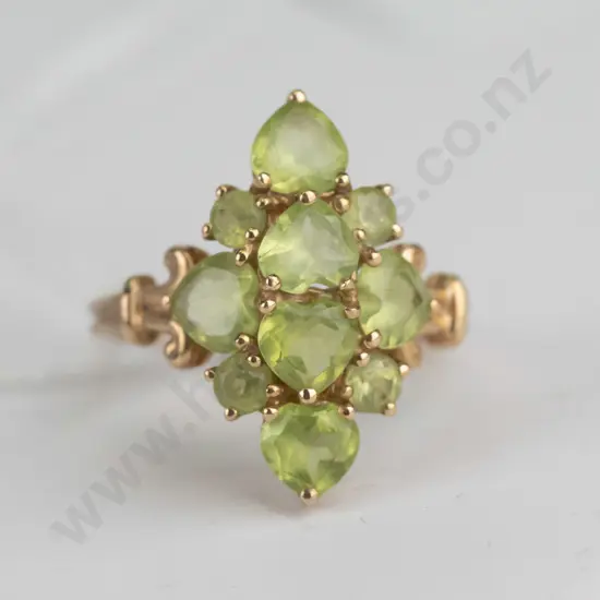 9ct gold peridot cluster marquise shape ring 3.1gms size N.5
