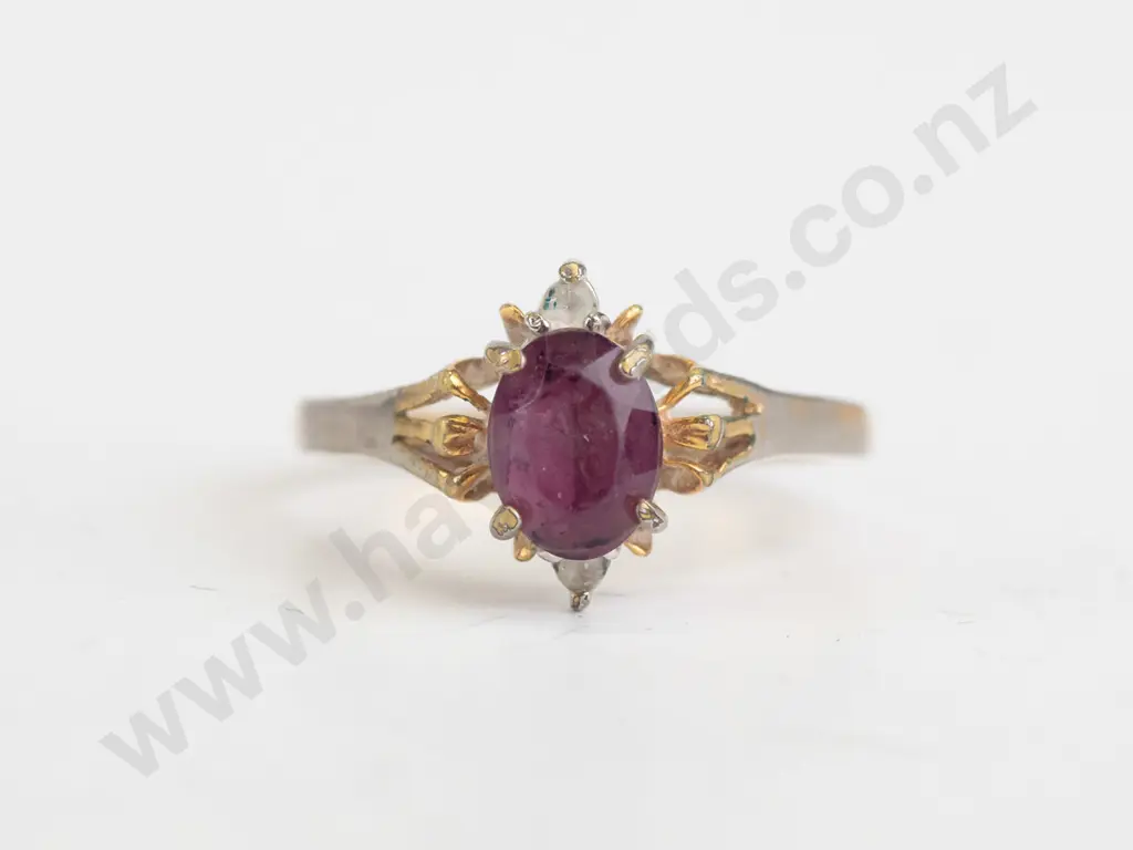 purplish oval stone plated ring - size R Image 1++