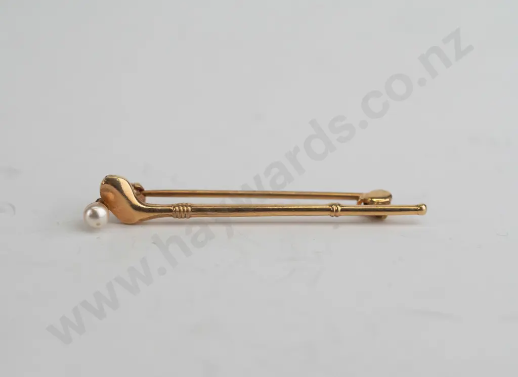 boxed gold plated golf club synethic pearl tie pin Image 1++