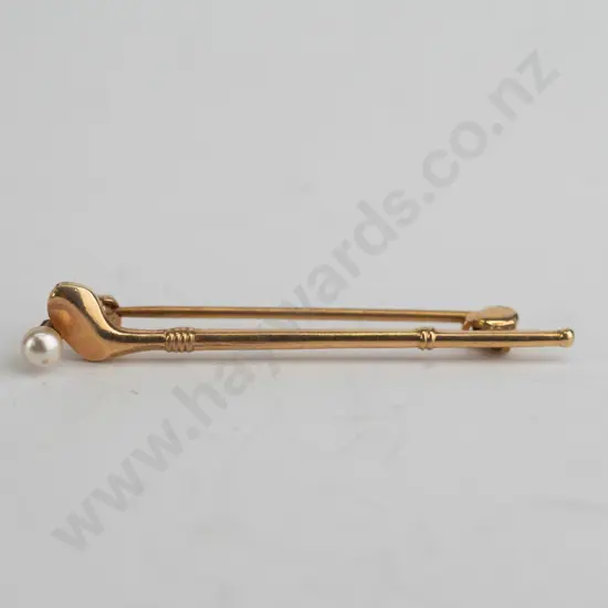 boxed gold plated golf club synethic pearl tie pin