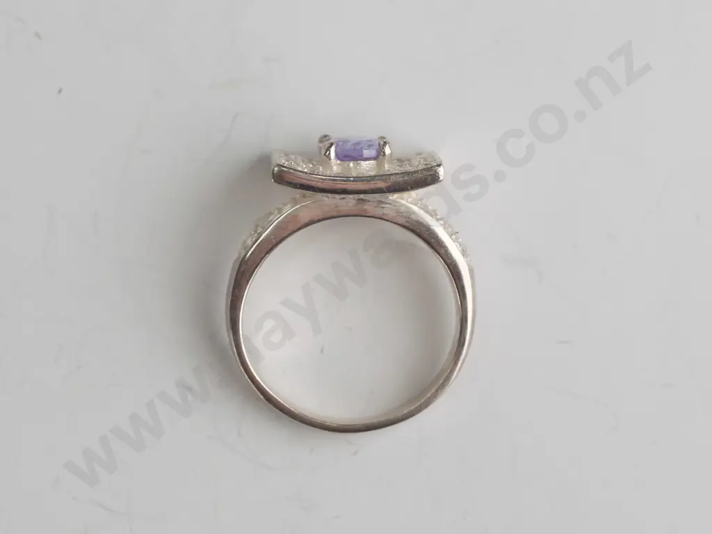 cz and purple stone sterling silver ring - size O.5 Image 1++