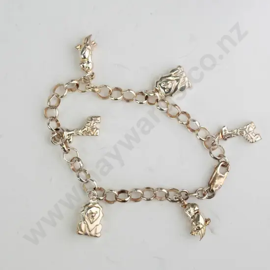 sterling silver charm bracelet with 6 charms