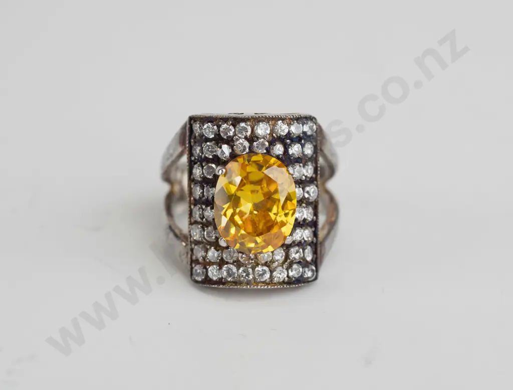 yellow topaz and cz sterling silver ring - size P.5 Image 1++