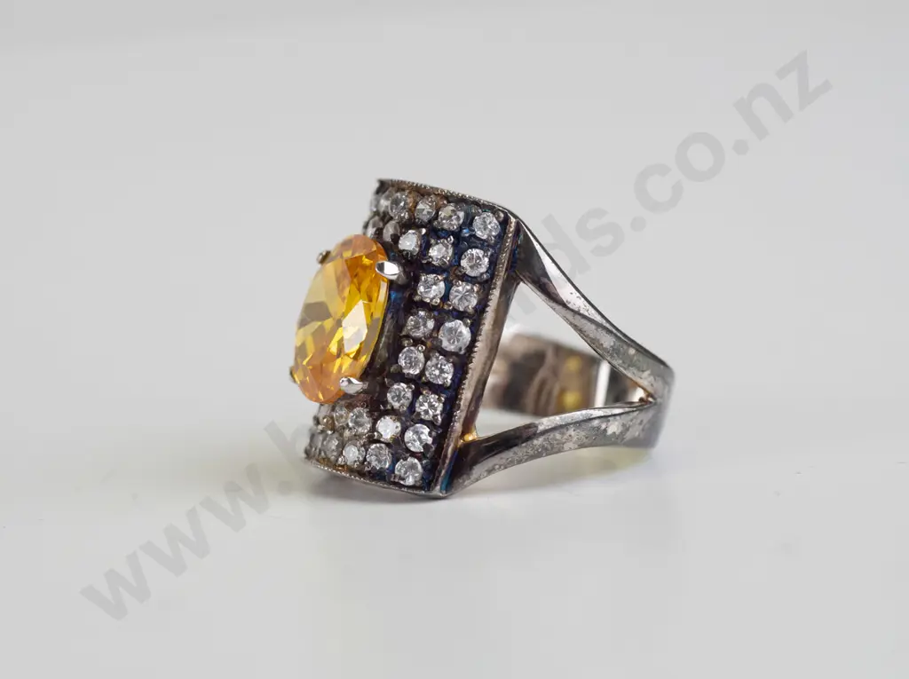yellow topaz and cz sterling silver ring - size P.5 Image 1++