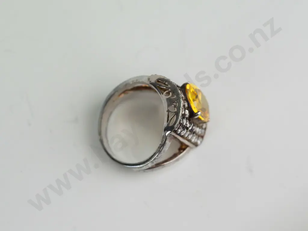 yellow topaz and cz sterling silver ring - size P.5 Image 1++