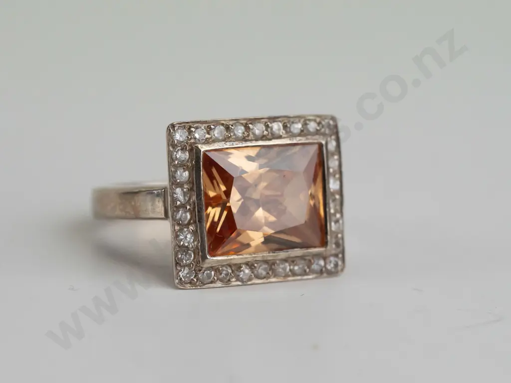 brown topaz and cz sterling silver ring - size O.5 Image 1++