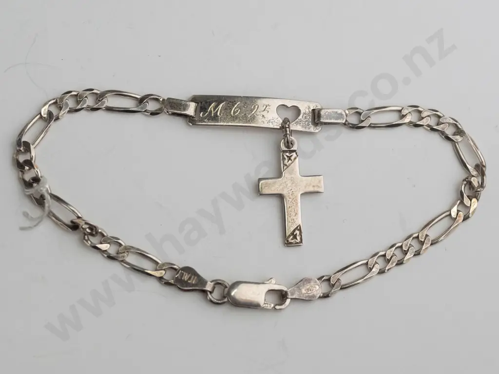sterling silver chain bracelet with cross charm - engraved MG 25 Image 1++