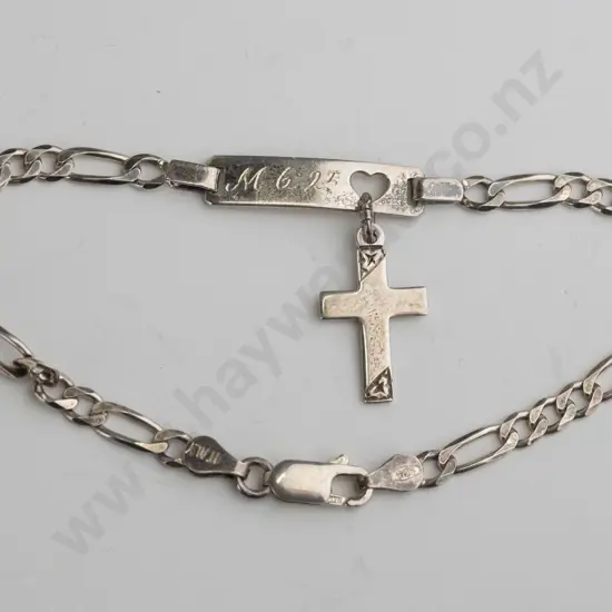 sterling silver chain bracelet with cross charm - engraved MG 25