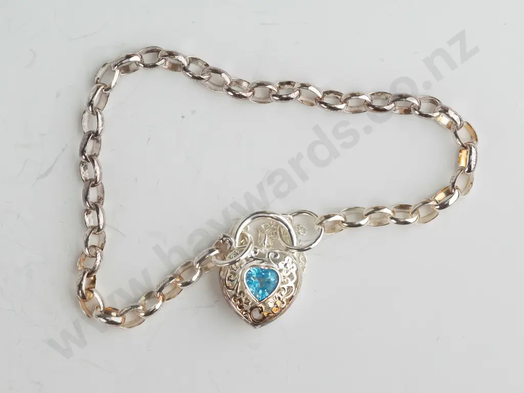 sterling silver belcher link bracelet with topaz on padlock catch Image 1++