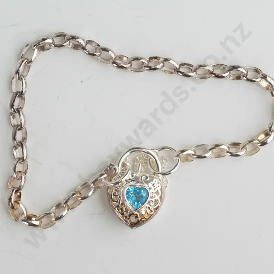 sterling silver belcher link bracelet with topaz on padlock catch