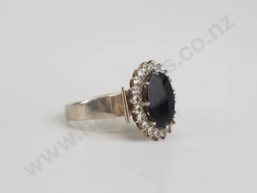 cz and black onyx sterling silver ring - size N Image 1++