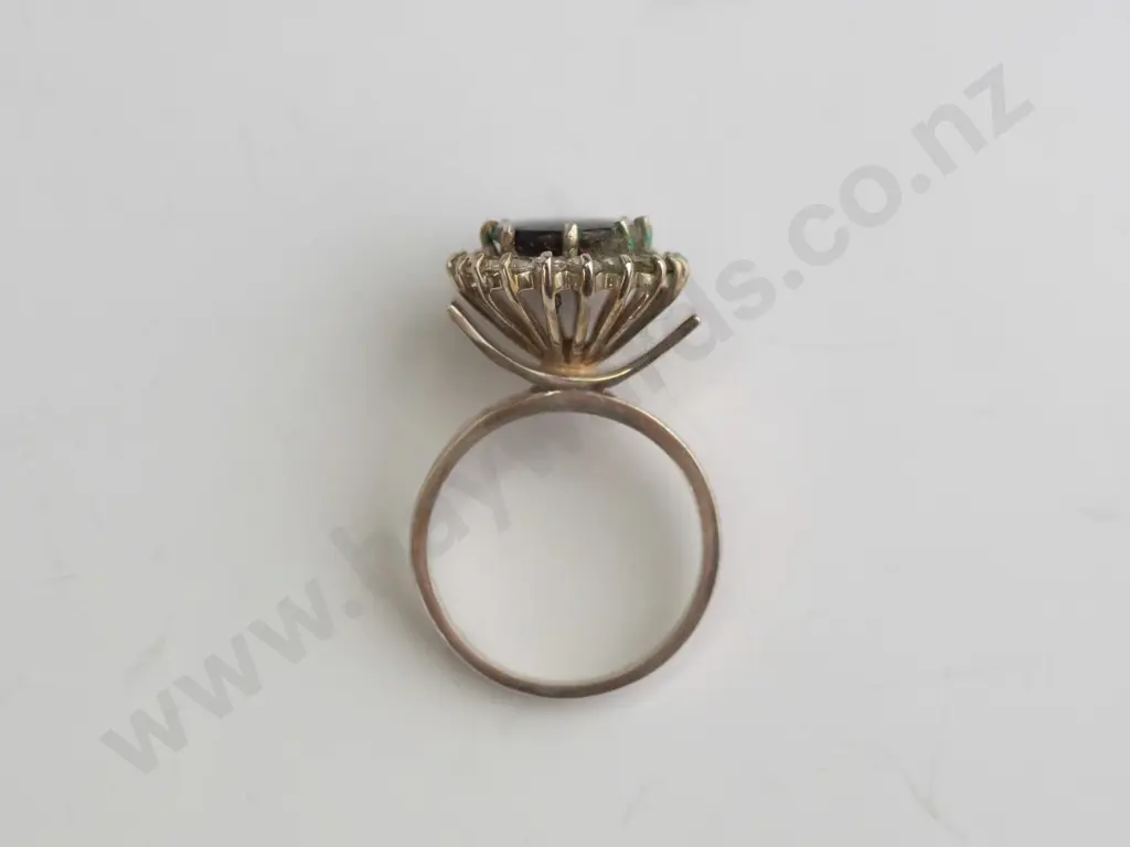 cz and black onyx sterling silver ring - size N Image 1++