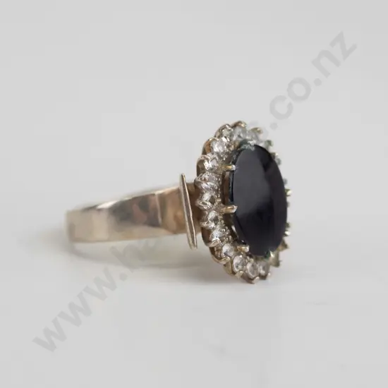 cz and black onyx sterling silver ring - size N