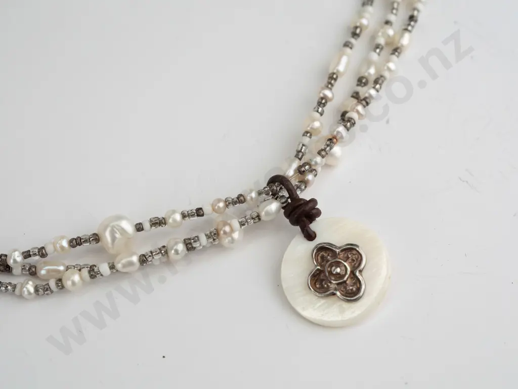 sterling silver, baroque pearl & glass bead necklace Image 1++