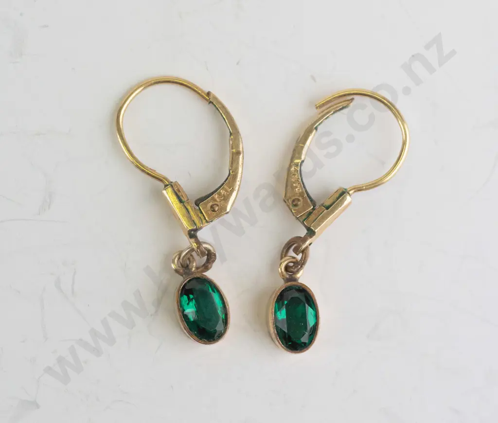 14kt rolled gold green stone earrings Image 1++