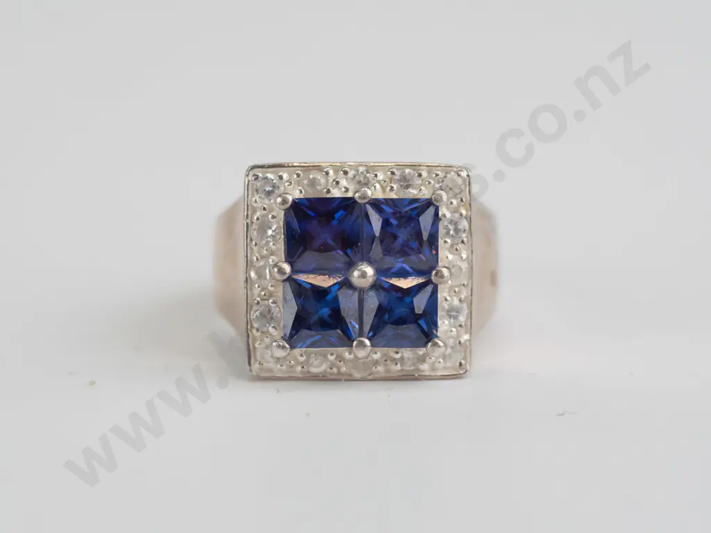 cz and lapis lazuli? sterling silver ring - size N Image 1++