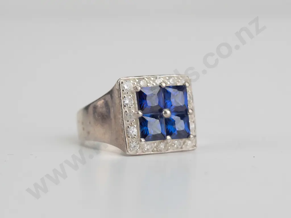 cz and lapis lazuli? sterling silver ring - size N Image 1++