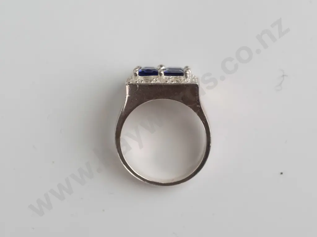 cz and lapis lazuli? sterling silver ring - size N Image 1++
