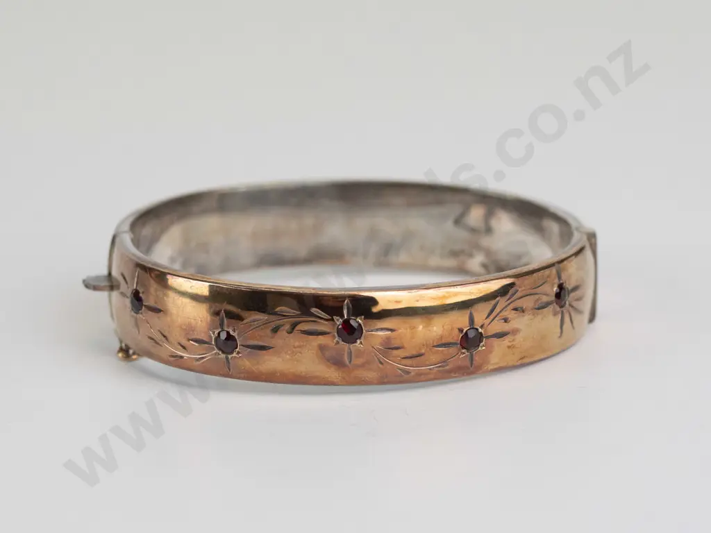 garnet sterling silver bangle with 9ct plate Image 1++