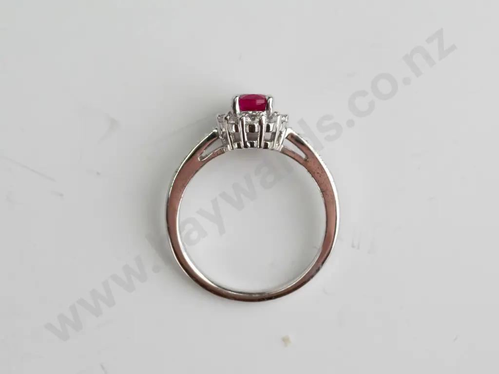 cz and dark pink stone sterling silver ring - size O.5 Image 1++